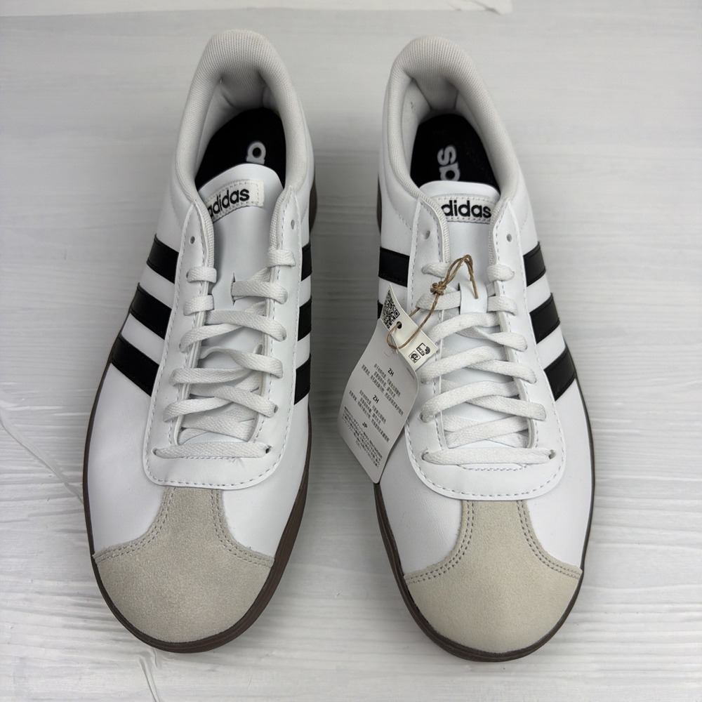 adidas VL Court Base Men's Size 10 White Brown Gum Sole Casual Leather Sneakers